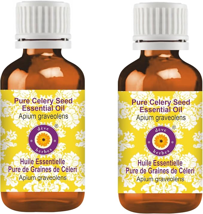 Deve Herbes Pure Celery Seed Essential Oil (Apium graveolens) Steam Distilled (Pack of Two) 100ml X 2 (6.76 oz)