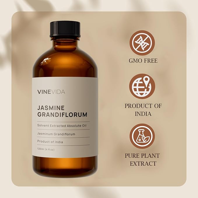 VINEVIDA Jasmine Essential Oil 4 oz - Undiluted Candle Scent DIY Scents for Candlemaking Bulk Soap Making Safe Skin, 7.18 Ounces, 120.0 milliliters, 4.0 Fl Oz, 1