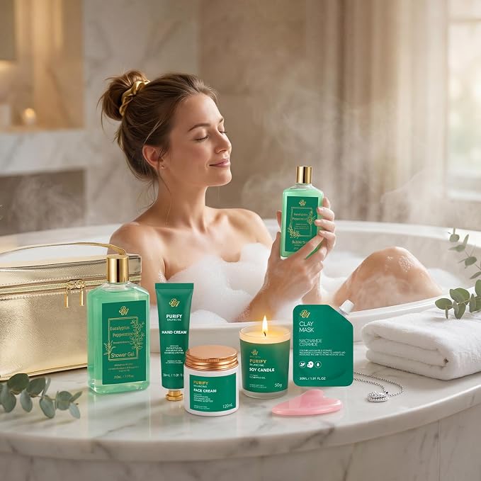 25 Pcs Mother's Day Gift, Eucalyptus Bath & Body Gift Set for Women, Hydrating Skin Care Set, Spa & Self Care Gift, Cosmetic Bag, Necklace, Christmas, Birthday, Anniversary, Mom, Wife