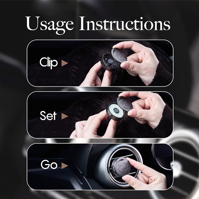 Car Air Freshener Vent Clip, 5 Pack Refills, Essential Oil Car Diffuser (1 Metal Clip + 5 Fragrance Pads), Long Lasting 80 Days, Easy to Clip on Vent, black, Gardenia Jasmine
