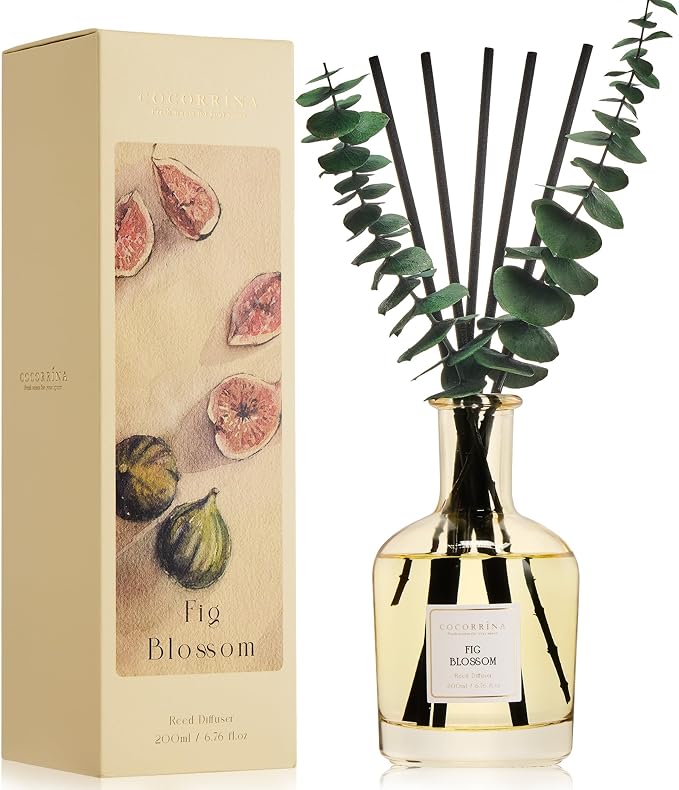 COCORRÍNA Fig Blossom Reed Diffuser – 6.76 oz Essential Oil with 8 Reeds & Real Eucalyptus Sticks, Home Fragrance for Bedroom or Bathroom Décor
