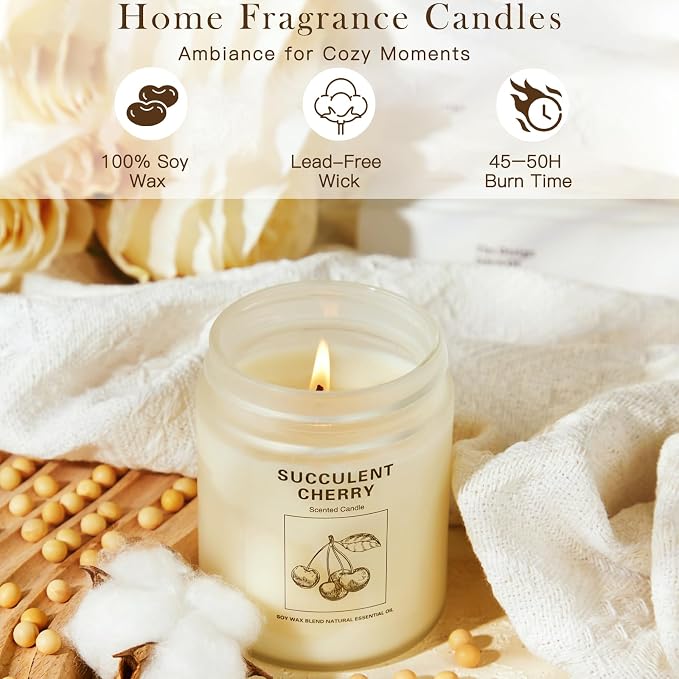 Soy Wax Scented Candle Gift Set, 4 Pack Lavender, Orange & Ginger, Vanilla Scents, Long Lasting Aromatherapy Candles for Home, Relaxing Holiday & Thanksgiving Gifts for Women, Mom & Friends