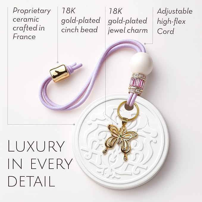 Luxury Car Air Freshener for Women - Refillable & Portable Luxury Fragrance Diffuser - Cute Car Accessories & Interior Decor - Mirror Hanging or Vent Clips - Butterfly Gold Charm, Rose Scent
