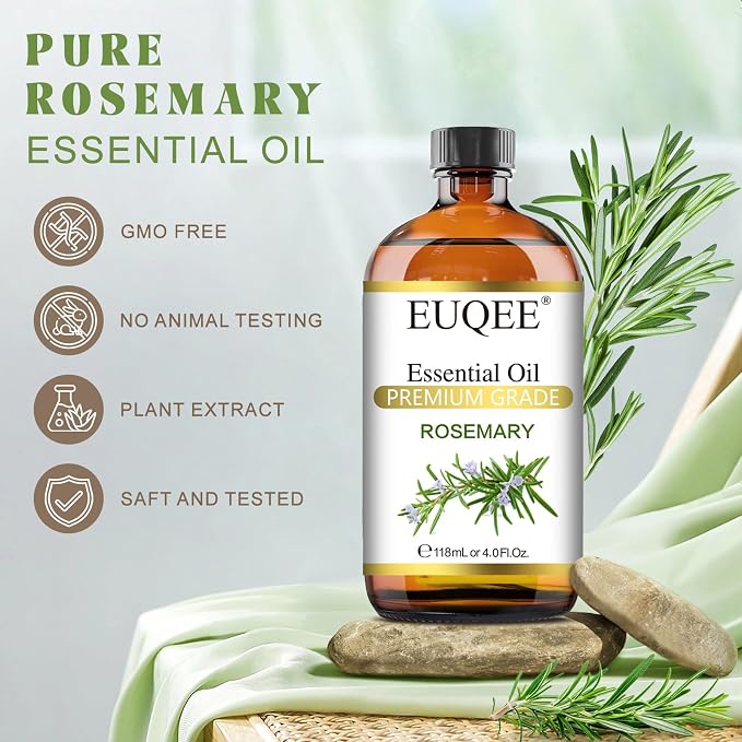 EUQEE Rosemary Essential Oil 118ML, Pure Rosemary Oil for Diffuser, Hair Care, Skin Care, Diffuser, Soap Candle Making - 4 Fl Oz