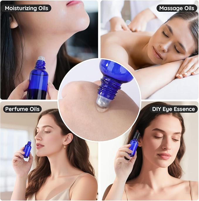 Segbeauty 1oz Glass Essential Oil Roller Bottles Rollerball Applicator, 5pcs 30ml Roll On Bottles, Refillable Anointing Oil Bottle, Blue Perfume Bottle Empty, Travel Size Containers for Oils Liquids
