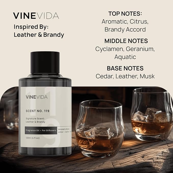 VINEVIDA [4 Oz] Inspired by: Leather & Brandy; Diffuser Oil Refill | Premium Scent Diffuser Oil for Home | Non-Toxic Fragrance
