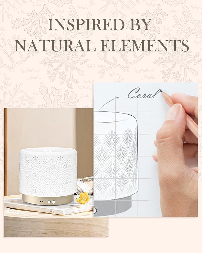 Essential Oil Diffuser - 280ml Ceramic Diffuser for Large Room & Commercial Use, 2.4MHz Aromatherapy Diffuser with Cool Mist Humidifier & Night Light, Ideal for Bedroom, Office, Yoga, Spa, Gifts