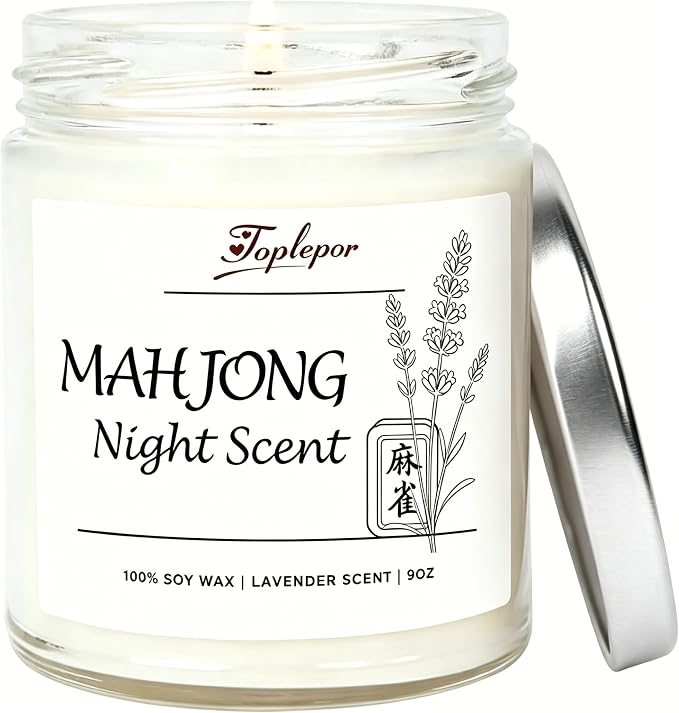 Mahjong Night Scent Candle - Unique Game Night Gift Idea, Soy Wax Aromatherapy Candle for Mahjong Night, Friends Game Party, Mahjong Lovers Gifts for Women Men | Lavender Scents, 9oz