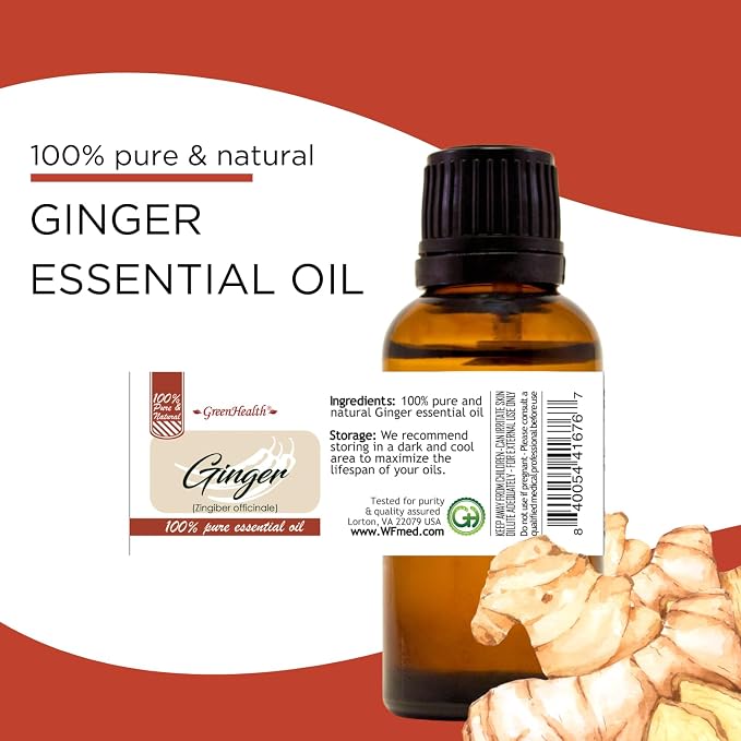 Ginger Essential Oil – 8 fl oz (237 ml) Aluminum Bottle w/Plug Cap – 100% Pure Essential Oil – GreenHealth