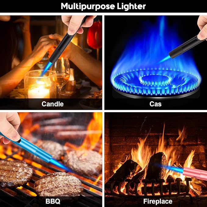 LcFun 2 Pack Torch Lighters Refillable Butane Lighter with Visible Fuel Window, Windproof Adjustable Jet Flame Long Matches Lighters for Candle, Grill, BBQ, Camping, Fireworks (Butane NOT Included)