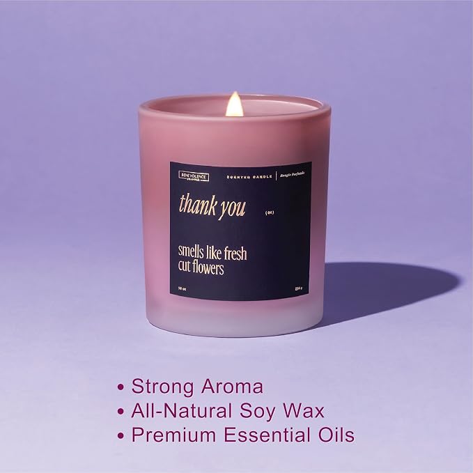 Benevolence LA Thank You Scented Candles | 10 oz, 40-50 Hour Burn, Thank You Gifts for Women, Men Coworkers | Appreciation Gifts for Best Friend | Christmas Candle - Smells Like Fresh Cut Flowers