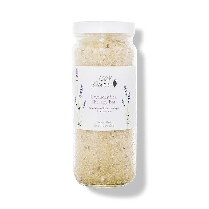 100% PURE Lavender Sea Therapy Bath Soak, Bath Salts for Relaxation, Made with Lavender Essential Oil, Spa Kit for Home, Bath Soak with Essential Oils - 15 Oz