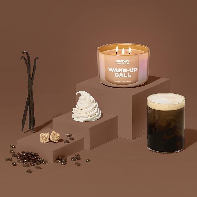 Friday Collective Wake-Up Call Candle Sweet & Spicy Scented Made with Essential Oils 3 Wicks 13.5 oz