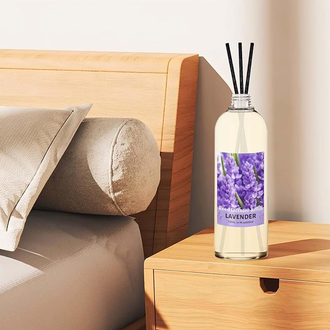 STRN Lavender Reed Diffuser Refill 500ml with 6 Natural Reed Sticks, Premium Aromatherapy for Home, Long-Lasting Fragrance for Living Room, Bedroom, Office | Alcohol-Free