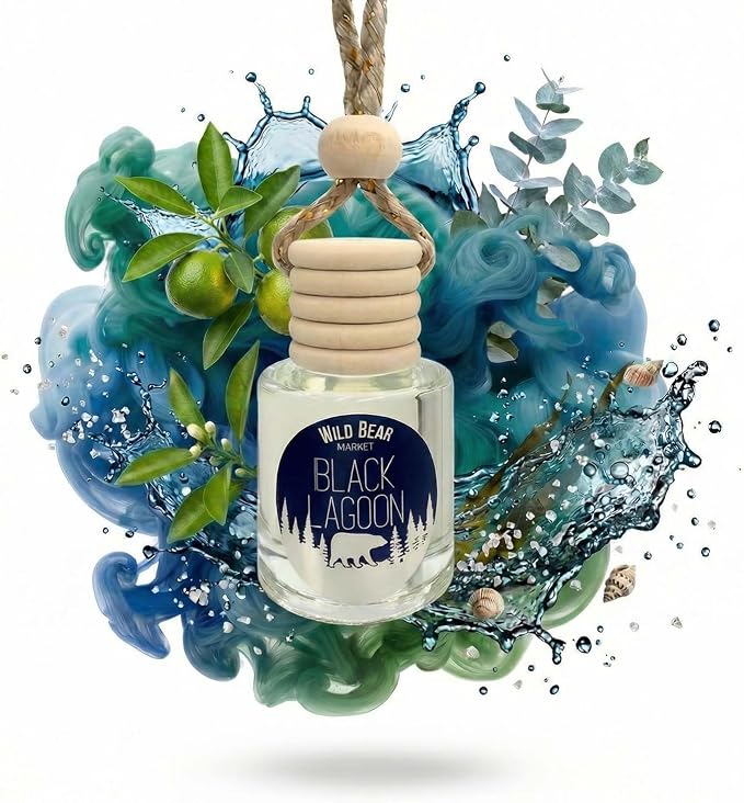 Car Freshener – Long Lasting Natural Fragrance Oil, Glass Bottle Diffuser, Toxin-Free, Made in USA – Black Lagoon