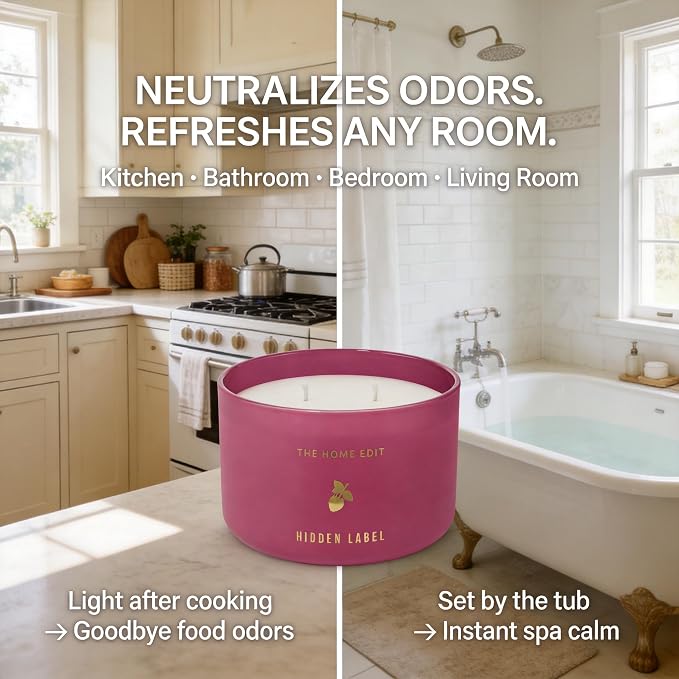 Hidden Label Raspberry Mint Pink Soy Candle, 10oz 2-Wick, 45H Clean Burn | Juicy Berry Cool Aromatherapy | Non-Toxic Vegan Phthalate-Free | Even Melt No Tunneling | Rose Frosted Reusable Gift Jar