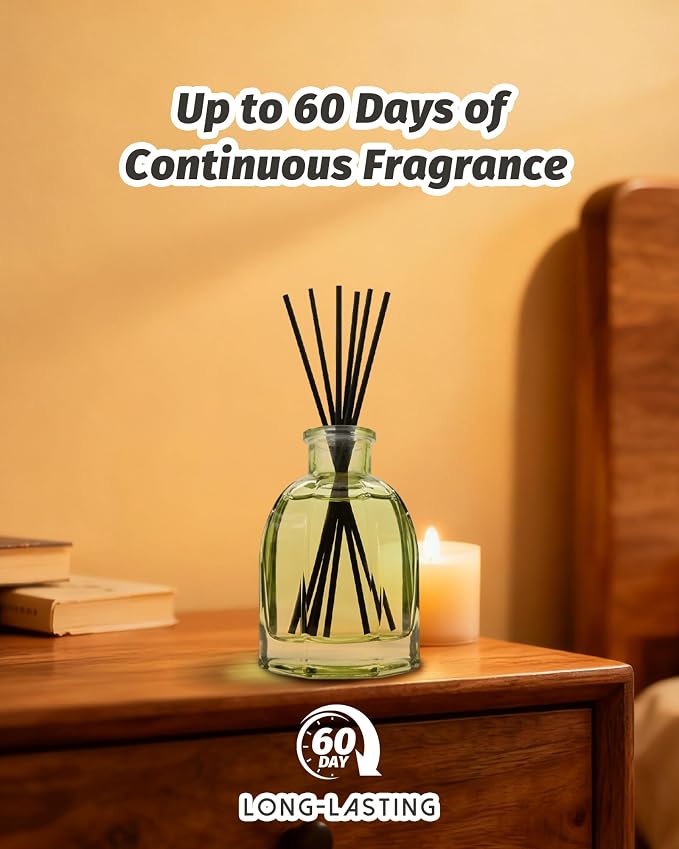 Reed Diffuser Set Eucalyptus & Lavender – 5 fl oz with 6 Reed Sticks, Long-Lasting Home Fragrance for Bathroom, Bedroom, Office, Yoga & Meditation – Flameless & Plug-Free, Ideal Gift