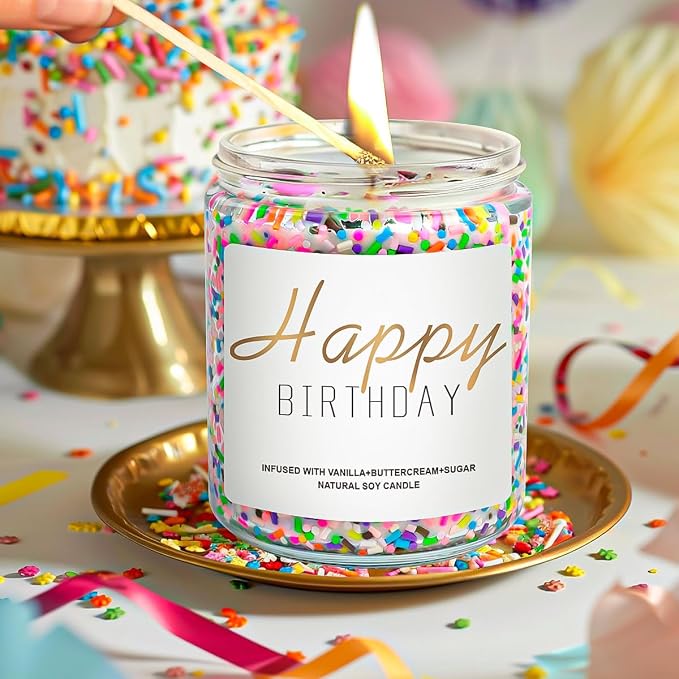 Candles for Birthday, Vanilla Cream Scented Candle 7OZ, Happy Birthday Candle Gifts for Women Her Best Friend, Unique Cute Soy Candles Non Toxic Aromatherapy