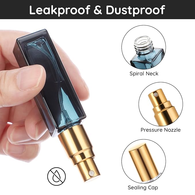 Segbeauty Mini Perfume Atomizer, 5 Set of 10ML Travel Refillable, Glass Dispenser Empty Pump Bottle Small Portable Spray Bottles Toiletries Cosmetic Container for Traveling Outgoing, Blue-gold