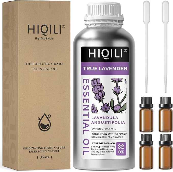 HIQILI 32 fl oz Lavender Essential Oil Large Capacity, for Aromatherapy, DIY Candle & Soap Making, Skin Moisturizing. Suitable for Hotels, DIY Studios, Spas and Hair Salons