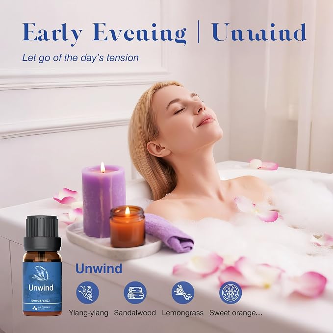ASAKUKI Essential Oils for Diffuser –6 Mood Essential Oil Blends (Breathe, Uplift, Sensual, Balance, Unwind, Rest) for Morning to Night Rituals, Home & Daily Use-Thoughtful Gift