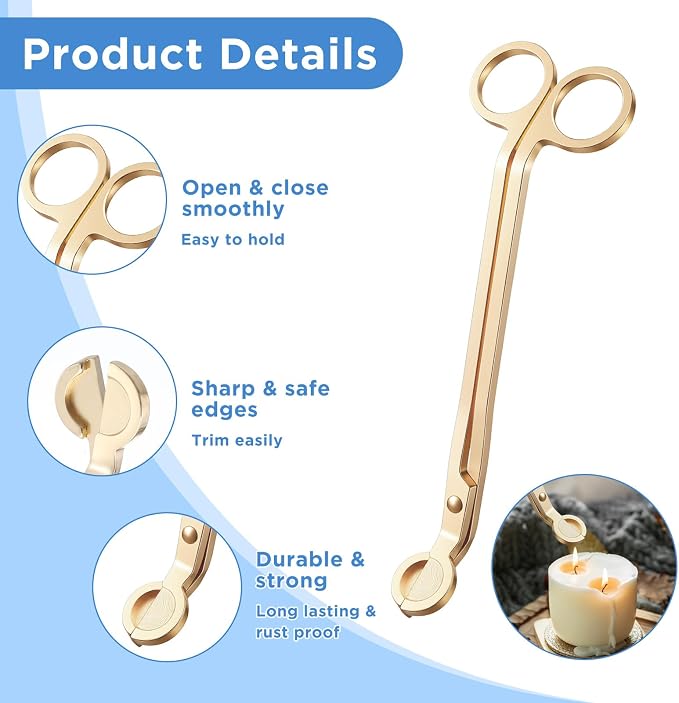 JIEYAO 10PCS Gold Stainless Steel Candle Wick Trimmers, 7 Inch Wick Cutters Candle Scissors for Cleaner Burn Prevents Soot Buildup