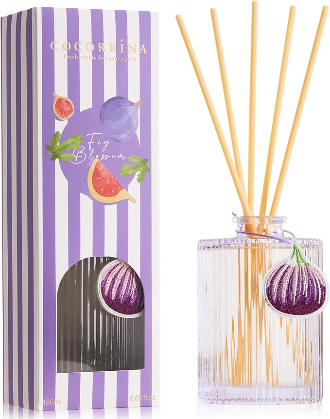 COCORRÍNA Reed Diffuser, Fig Blossom Scent Oil Diffuser, 6.09 fl oz, 8 Reeds, Long-Lasting Home Fragrance, Bathroom Bedroom Shelf Decor & Gifts