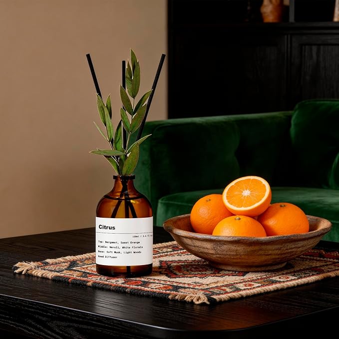 Reed Diffuser Set, Citrus Scent, 3.4 fl oz, Home Fragrance Reed Diffuser for Bathroom & Bedroom Decor