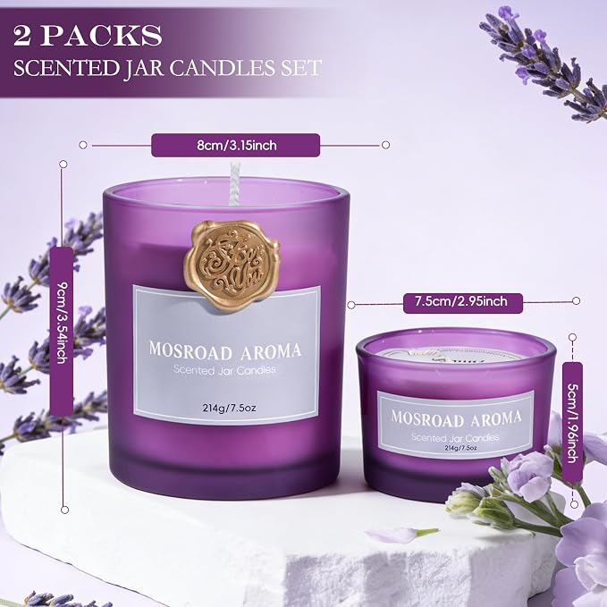 Lavender Eucalyptus Scented Candle Set - 2 Packs, Spa Scent Aromatherapy Candles for Stress Relief, Calming Candles for Anxiety, Relaxation & Yoga Meditation, Natural Soy Wax Luxury Home Candles