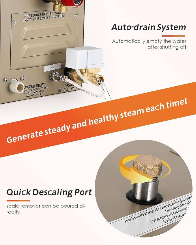 Steam Shower Generator Kit 6KW for Bath Sauna SPA, Aromatherapy Steam Head, Self-draining System, LED Controller, 212CBFT/6m³Space