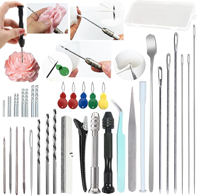 37PCS Candle Making Tools Set Adjustable Punch Needle Long Silicone Mold Needle Drill Candle Wick Hole Drill Steel Sticks to Make Holes in Candles Soap,Mold Punch Wicking Needle Tools Inserting Tool