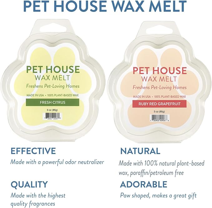 Pet House Fresh Citrus, Ruby Red Grapefruit Scengted Wax Melts - Long-Lasting Plant Based Soy Scented Wax Melts Pet Friendly Pack of 2