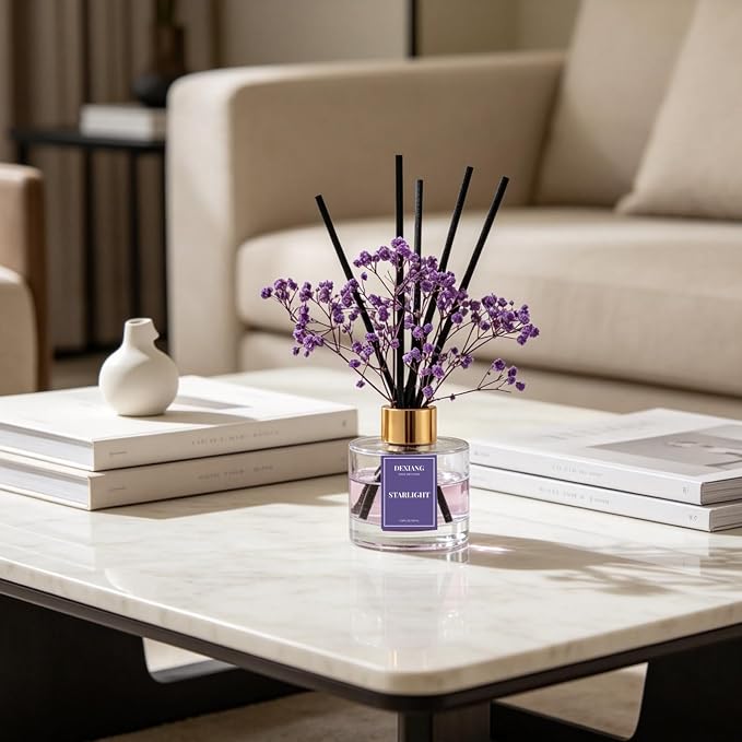 Reed Diffuser Set, 3.38 fl oz (100ml) Starlight Scent Oil Diffuser with 6 Reed Sticks, Natural Home Fragrance Reed Diffuser for Bathroom, Bedroom, Living Room Shelf Decor