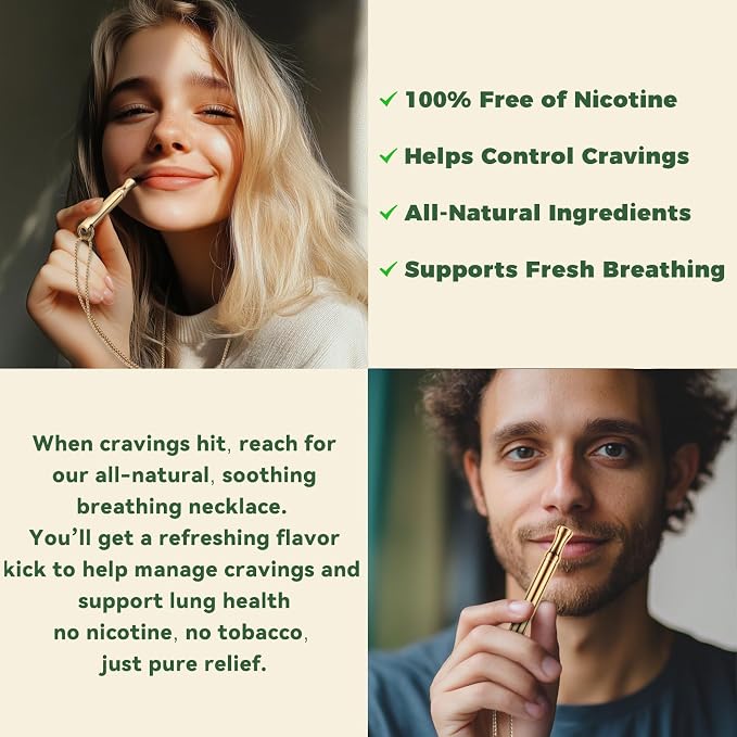 LAMKHOO Breathing Necklace to Quit Smoking and Vaping - Refillable Essential Oil Diffuser, Fidget Necklace for Anxiety Relief, Smokeless Inhaler with 4 Cotton Pods