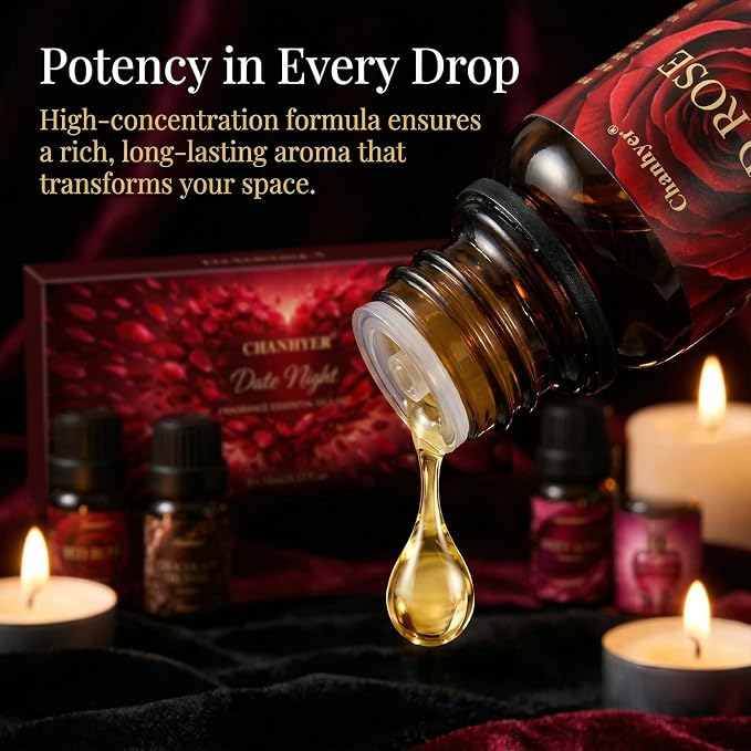 Premium Fragrance Oil Set for a Date Night 6x10ml-Red Rose,Chocolate Truffle,Sweet Love,Love Potion,Cupid's Kiss,The Heart-for Diffusers,Candle&Soap Making,&Aromatherapy