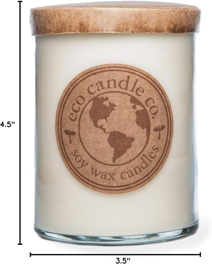Eco Candle Co. Recycled Candle, White Tea Ginger, 18 oz. Double Wick - Scents of White Tea, Spices, Citrus, Jasmine, & Ginger - 100% Soy Wax, No Lead, Kraft Paper Label & Lid, Hand Poured