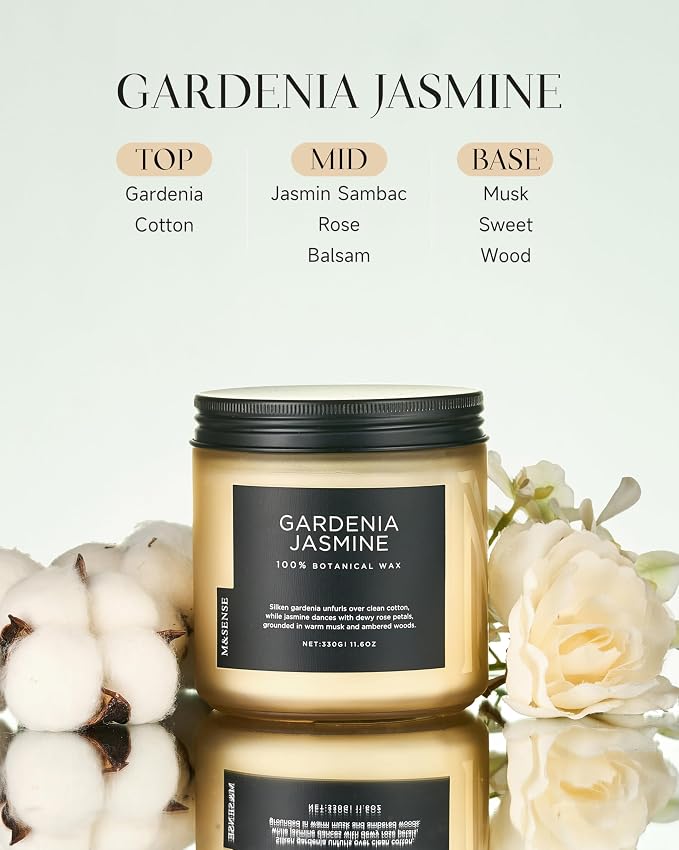 M&SENSE Gardenia Jasmine Scented Candles for Home - 11.6oz Natural Soy Wax, 70-Hour Clean Non Toxic Slow Burn, Floral Scent Aromatherapy Candle for Spa Stress Relief & Housewarming Gifts