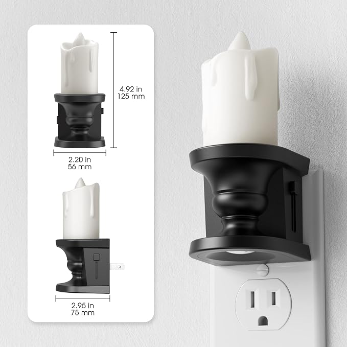 Flameless Candle Night Light, 3000K Warm White Candle Night Lights Plug into Wall, 2 Pack Nightlight with Light Sensor, 0-100LM Dimmable LED Night Light Plug in, Nightlight for Hallway Bathroom