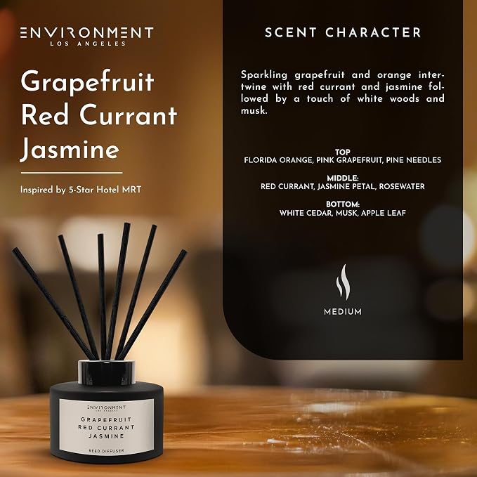 ENVIRONMENT Inspired by 5-Star Resort MRT Reed Diffuser, 200ml Reed Diffuser Aromatherapy (Grapefruit | Red Currant | Jasmine) Reed Diffusers for Home, Diffusing Oil Fragrance, Home Fragrance Products