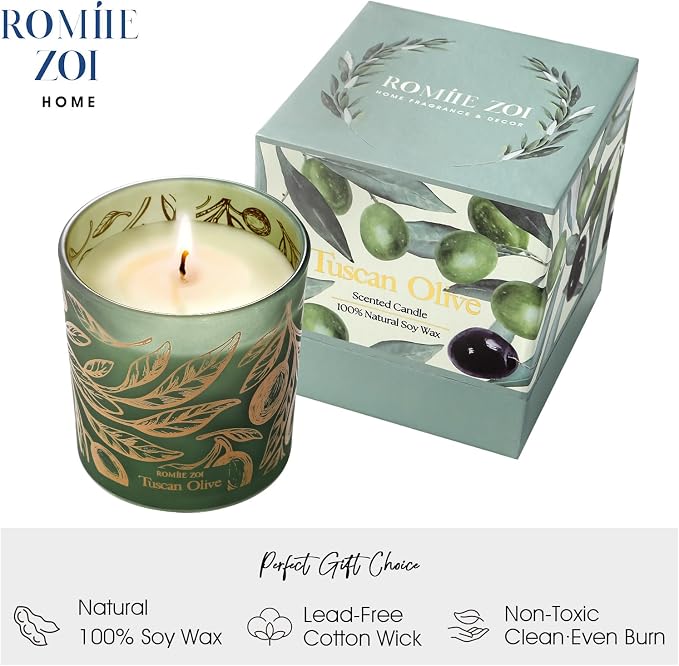 ROMIIE ZOI Scented Candle - Tuscan Olive- 6oz Aromatherapy Soy Wax Jar Candle for Home, Gifts for Women - 170g