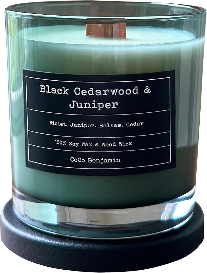 100% Soy, Highly Scented, Hand Poured Soy Candle (Black Cedarwood & Juniper (Wooden Wick))