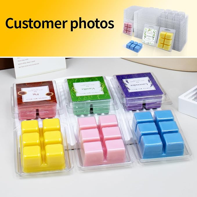 MGLIFEUL Wax Melt Container Clamshell Packaging Mold Box Stand for Plastic Clear Empty Wax Candle Melt Tart Packaging Cube Container Clamshell Mold Holder Organizer Tray Empty Shape Bulk wth Lid
