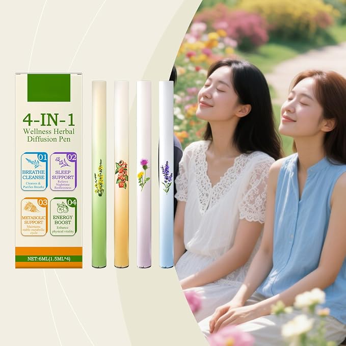 Mullein Herbal Diffuser Pen, Natural Aromatherapy Air Inhaler Stick with Mullein Thyme Mint, Four Aroma Variety Set,Air Freshening, Relaxed Feelings, Portable Pocket Size (4 Pack)