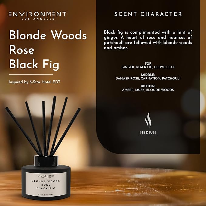 Environment Inspired by 5-Star Resort EDT Reed Diffuser, 200ml Luxury Scented Reed Diffuser Aromatherapy (Blonde Woods | Rose | Black Fig) Reed Diffusers for Home, Diffusing Oil, Home Fragrance