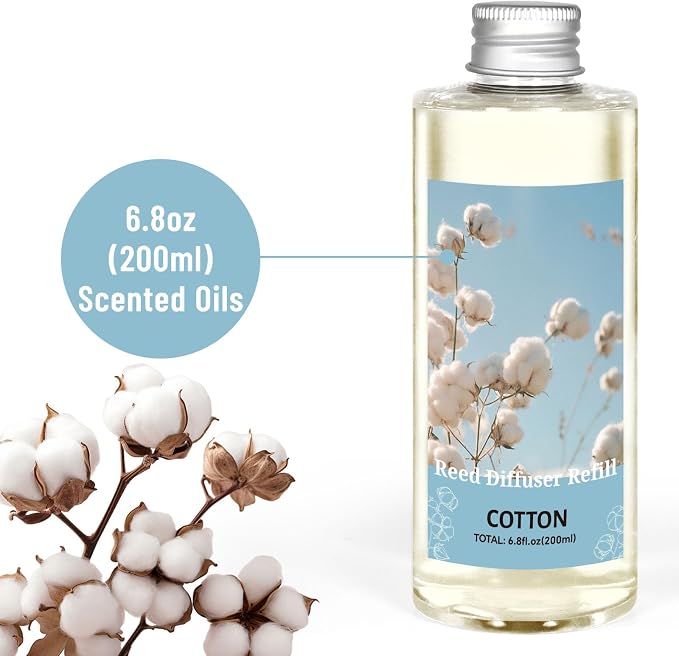 STRN Reed Diffuser Oil Refill, Pure Cotton Scented, 200ml Long-Lasting Aromatherapy, Home Fragrance for Living Room, Bedroom, Spa