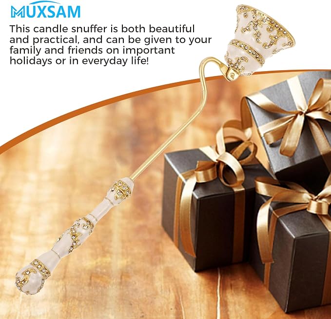 MUXSAM Vintage Candle Snuffer, Handheld Candle Extinguisher with Long Handle Wick Flame Snuffer Metal Candle Accessory for Home Decoration, White Teacup