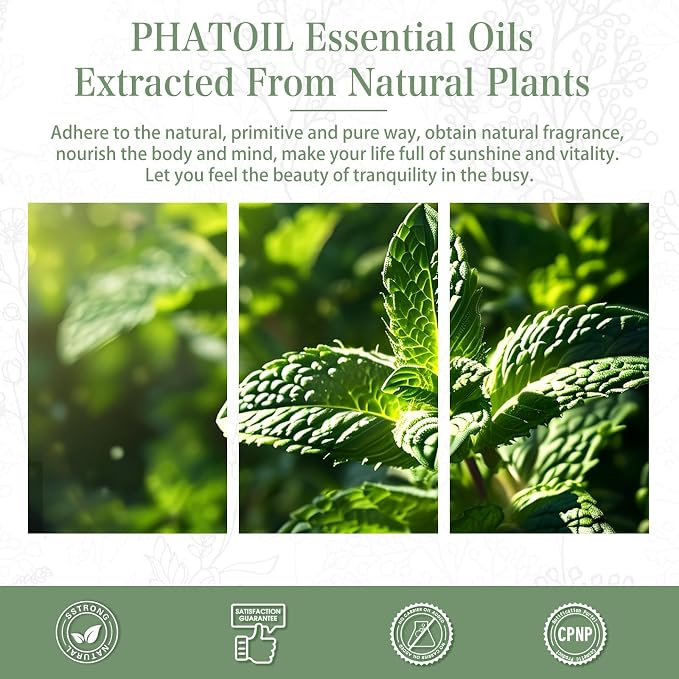 Peppermint Essential Oil, 1.01Fl.Oz (30ML) PHATOIL Pure Essential Oil Singles for Aromatherapy Diffusers, Humidifiers, Great for DIY Candle and Soap Making, Gift for Friend