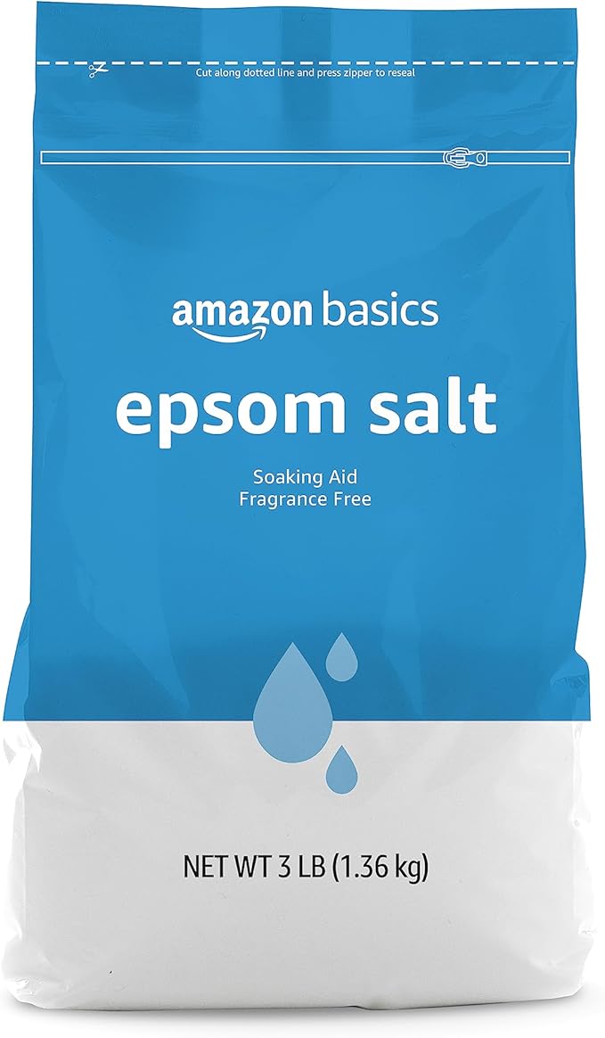 Amazon Basics Epsom Salt Soak, Fragrance Free, Magnesium Sulfate USP for Relaxation and Soothing Foot Soaking, 3 Pound Resealable Bags, 6-Pack