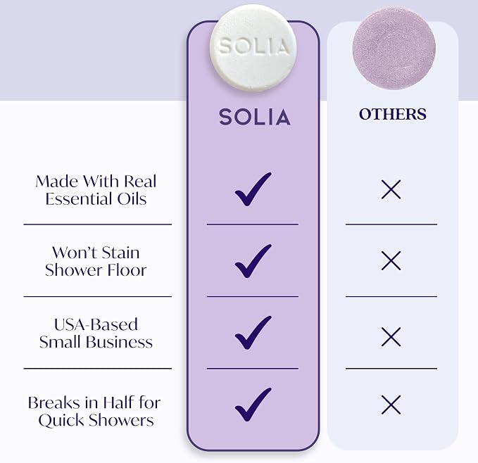 Solia Natural Lavender Shower Steamers - Patent-Pending - Real Essential Oil Lavender Tablets, Spa Steamers Aromatherapy, 15-Pack