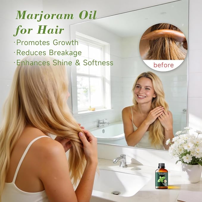 Marjoram Essential Oil, Pure Mumianhua Natural Herbaceous Oil for Bedroom Tranquility & Outdoor Protective Barrier, Aromatherapy for Evening Wind‑Down, Diffuser, Massage, Skin Care – 3.38 Fl Oz